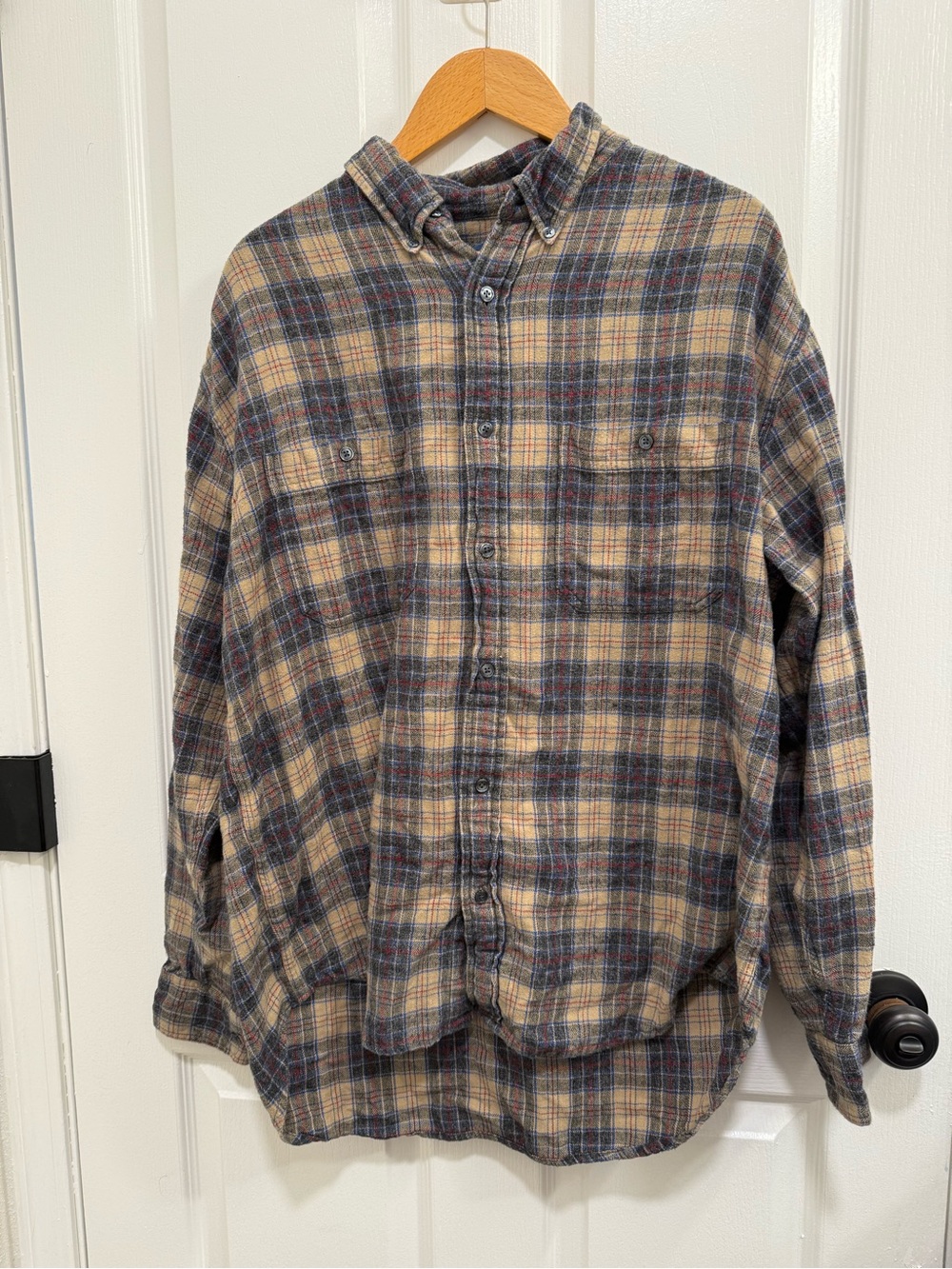 Old Navy Beige and Blue Plaid Button-Down Shirt